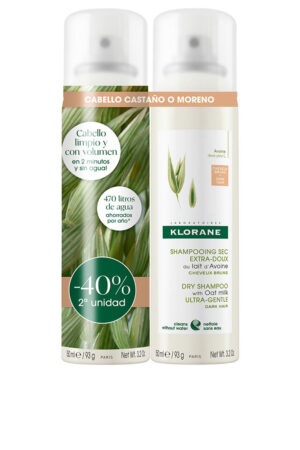 Klorane OAT MILK EXTRA GENTLE DRY SHAMPOO CHESTNUT/BROWN SET 2 x 150 ml