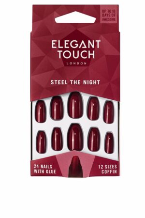 Elegant touch POLISHED COLOUR nails with glue coffin #steel the night 24 u