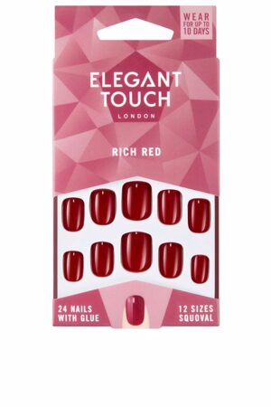 Elegant touch POLISHED COLOUR nails with glue squoval #rich red