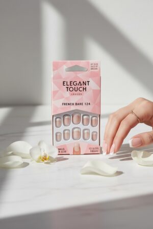 Elegant touch FRENCH bare nails with glue square #124-S 24 u