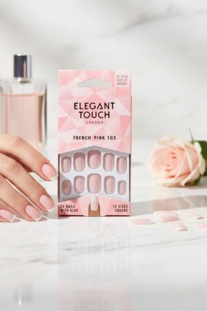 Elegant touch FRENCH pink nails with glue square #103-M 24 u