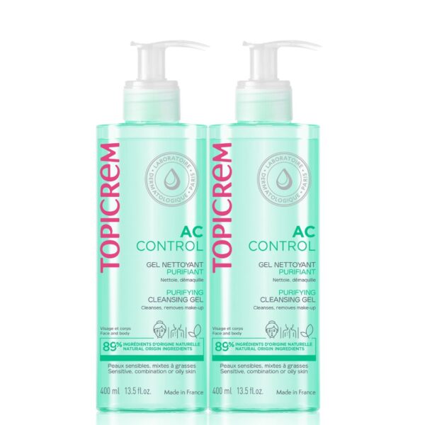 Topicrem AC purifying cleansing gel pack 2 x 400 ml