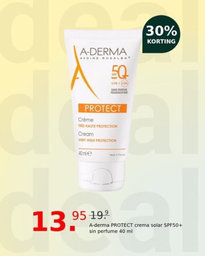 A-derma PROTECT crema solar SPF50+ sin perfume 40 ml