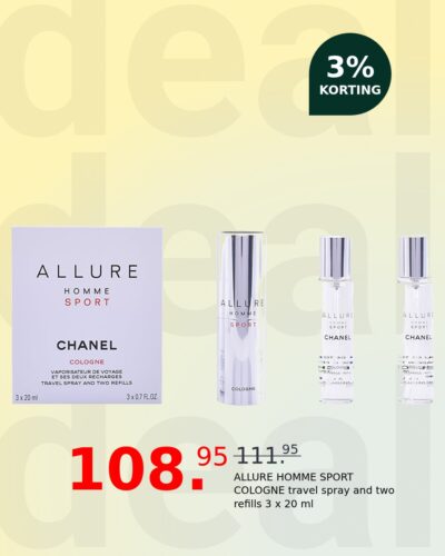 ALLURE HOMME SPORT COLOGNE travel spray and two refills 3 x 20 ml