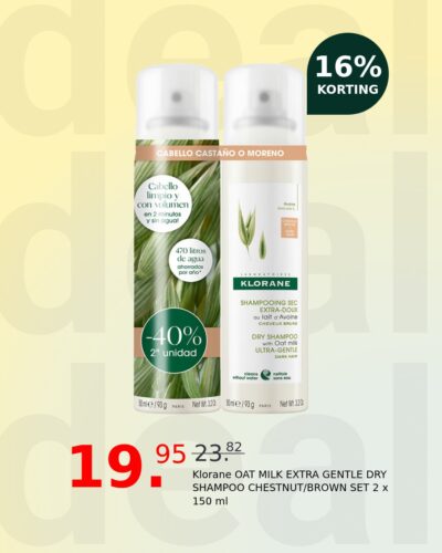 Klorane OAT MILK EXTRA GENTLE DRY SHAMPOO CHESTNUT/BROWN SET 2 x 150 ml