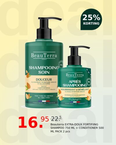 Beauterra EXTRA-DOUX FORTIFIING SHAMPOO 750 ML + CONDITIONER 500 ML PACK 2 pcs