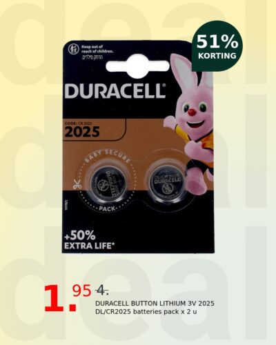 DURACELL BUTTON LITHIUM 3V 2025 DL/CR2025 batteries pack x 2 u