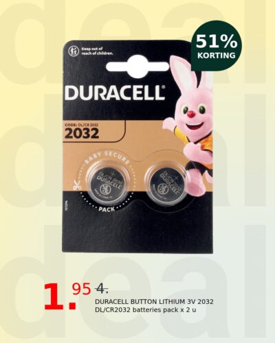 DURACELL BUTTON LITHIUM 3V 2032 DL/CR2032 batteries pack x 2 u
