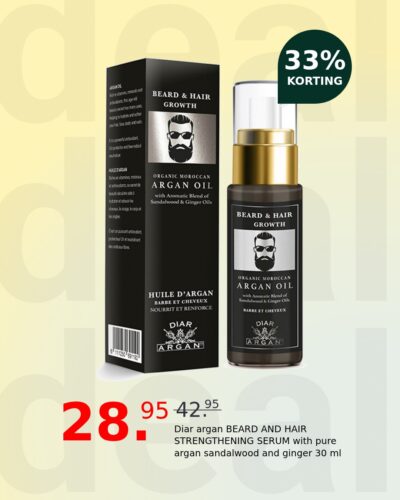 Diar argan BEARD AND HAIR STRENGTHENING SERUM with pure argan sandalwood and ginger 30 ml