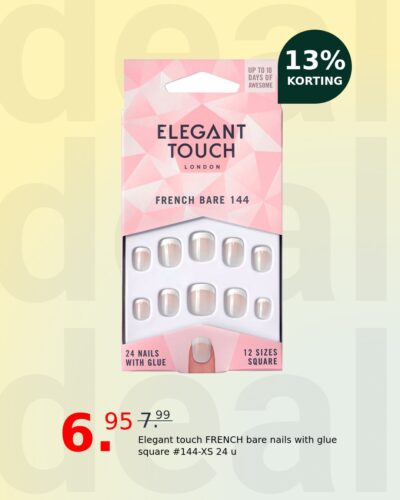 Elegant touch FRENCH bare nails with glue square #144-XS 24 u