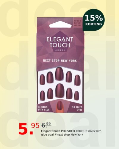Elegant touch POLISHED COLOUR nails with glue oval #next stop New York