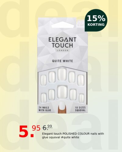 Elegant touch POLISHED COLOUR nails with glue squoval #quite white