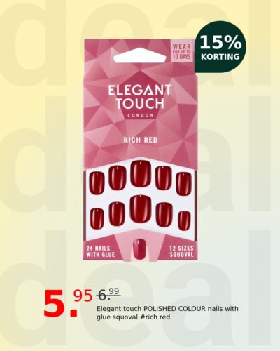 Elegant touch POLISHED COLOUR nails with glue squoval #rich red