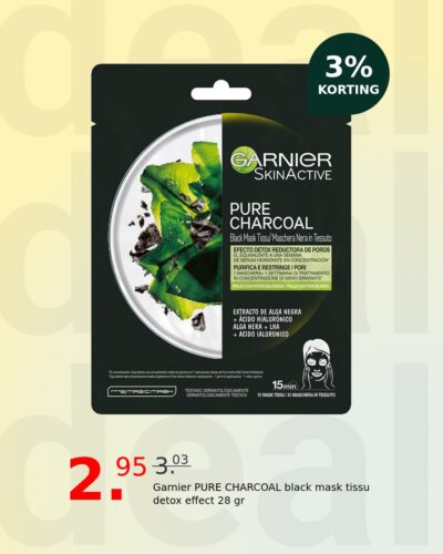 Garnier PURE CHARCOAL black mask tissu detox effect 28 gr