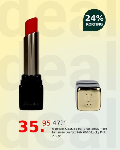 Guerlain KISSKISS barra de labios mate luminosa confort 16h #666-Lucky Pink 2,8 gr