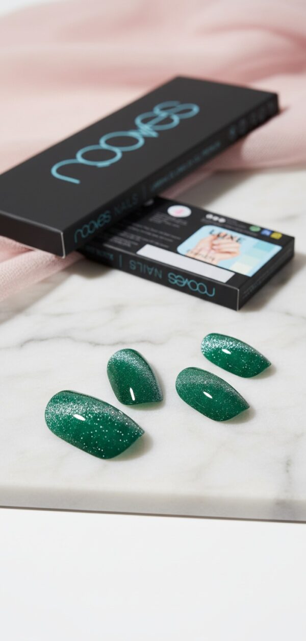 Nooves Jade Glass Premium Glam GEL NAIL SHEETS #cat eye green 20 u