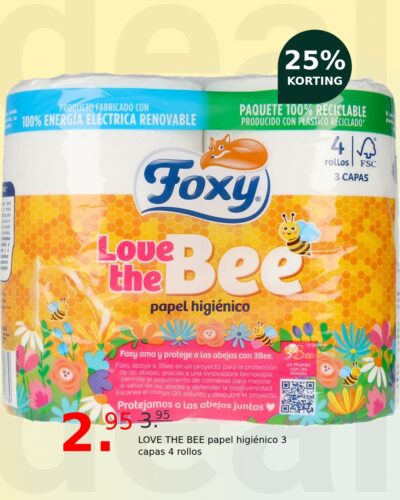 LOVE THE BEE papel higiénico 3 capas 4 rollos