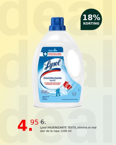 Lysol HIGIENIZANTE TEXTIL elimina el mal olor de la ropa 1200 ml
