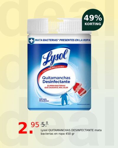 Lysol QUITAMANCHAS DESINFECTANTE mata bacterias en ropa 450 gr