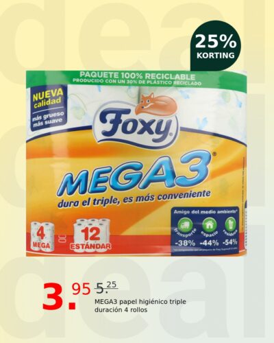 MEGA3 papel higiénico triple duración 4 rollos