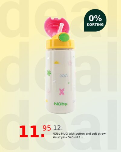 NÛby MUG with button and soft straw #surf pink 540 ml 1 u
