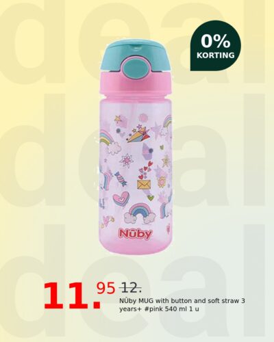 NÛby MUG with button and soft straw 3 years+ #pink 540 ml 1 u