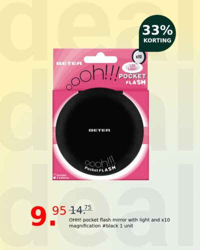 OHH! pocket flash mirror with light and x10 magnification #black 1 unit