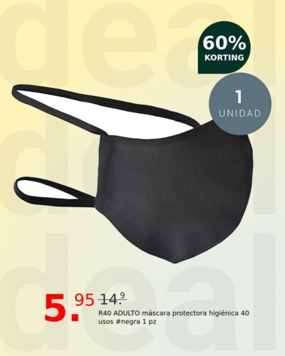 R40 ADULTO máscara protectora higiénica 40 usos #negra 1 pz