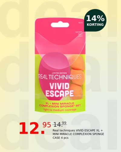 Real techniques VIVID ESCAPE XL + MINI MIRACLE COMPLEXION SPONGE CASE 4 pcs