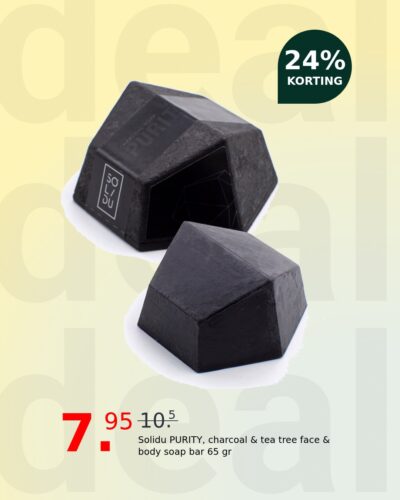 Solidu PURITY, charcoal & tea tree face & body soap bar 65 gr
