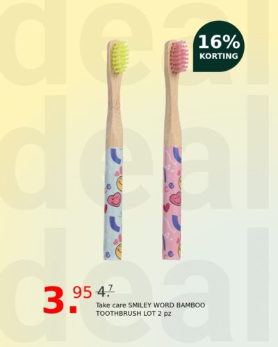 Take care SMILEY WORD BAMBOO TOOTHBRUSH LOT 2 pz