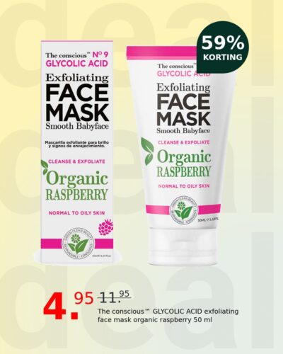 The conscious™ GLYCOLIC ACID exfoliating face mask organic raspberry 50 ml