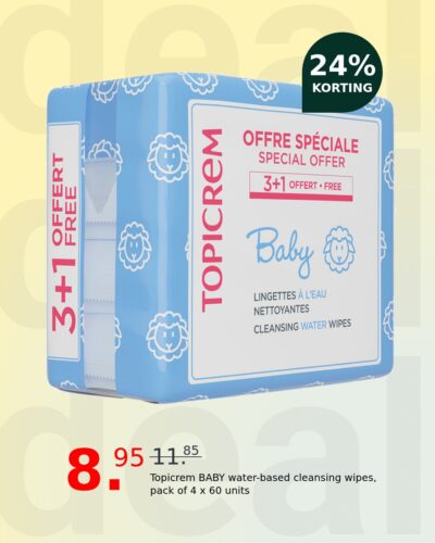 Topicrem BABY water-based cleansing wipes, pack of 4 x 60 units