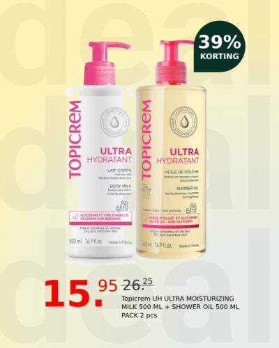 Topicrem UH ULTRA MOISTURIZING MILK 500 ML + SHOWER OIL 500 ML PACK 2 pcs