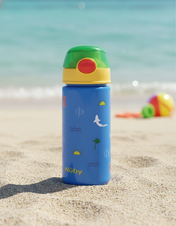 NÛby MUG with button and soft straw #surf blue 540 ml 1 u
