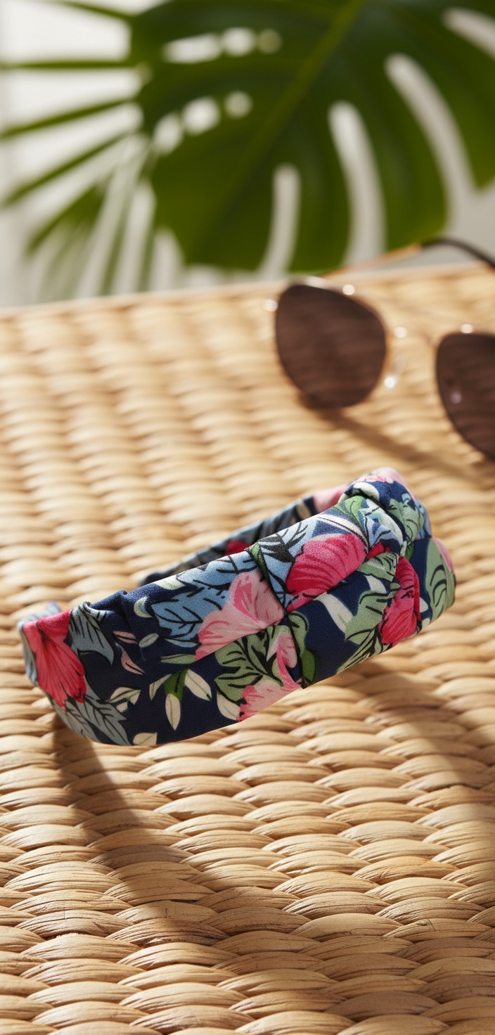 Inca HEADBAND floral fabric with blue background 1 u 2 Inca HEADBAND floral fabric with blue background 1 u - Image 2