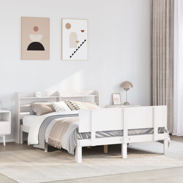 Bedframe met hoofdbord massief grenenhout wit 150x200 cm
