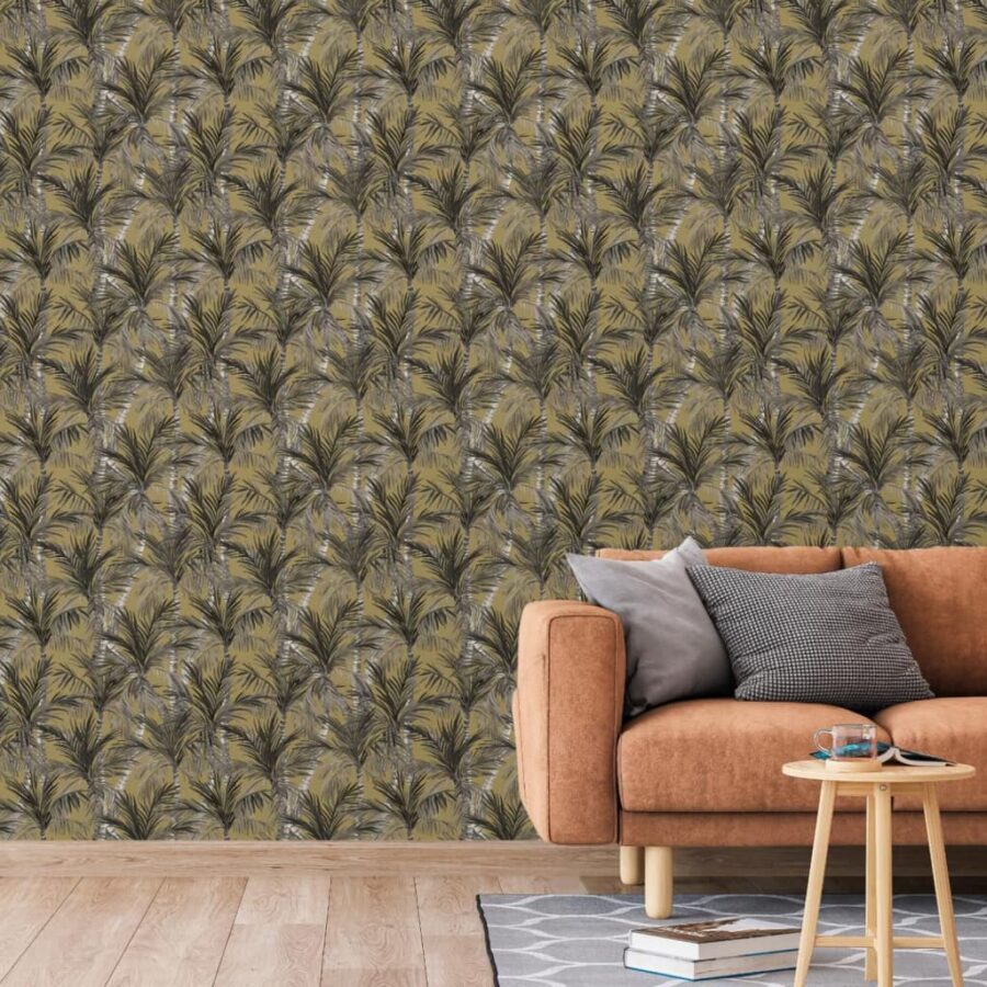 DUTCH WALLCOVERINGS Behang Palm Trees goudkleurig en zwart - Afbeelding 3