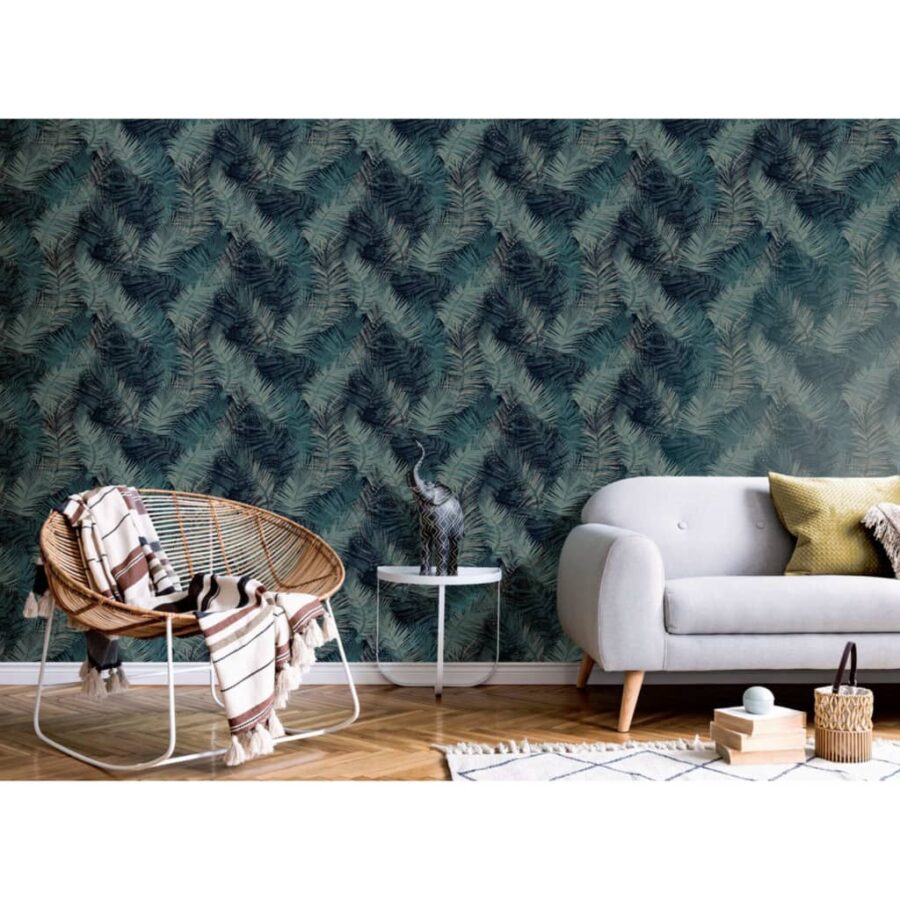 DUTCH WALLCOVERINGS Behang Palm petrolblauw - Afbeelding 2
