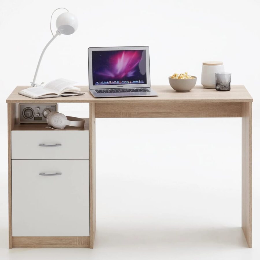 FMD Bureau met 1 lade 123x50x76,5 cm eikenkleurig en wit - Afbeelding 5