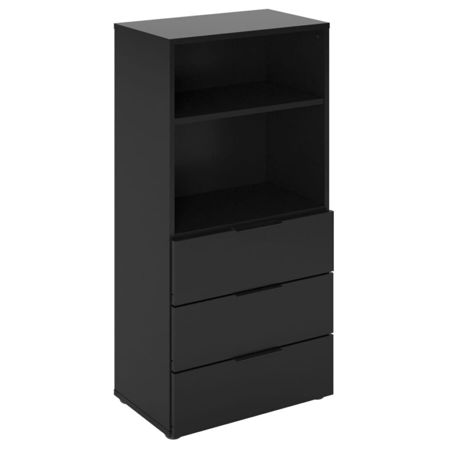 FMD Dressoir met 3 lades en open schappen zwart - Afbeelding 2