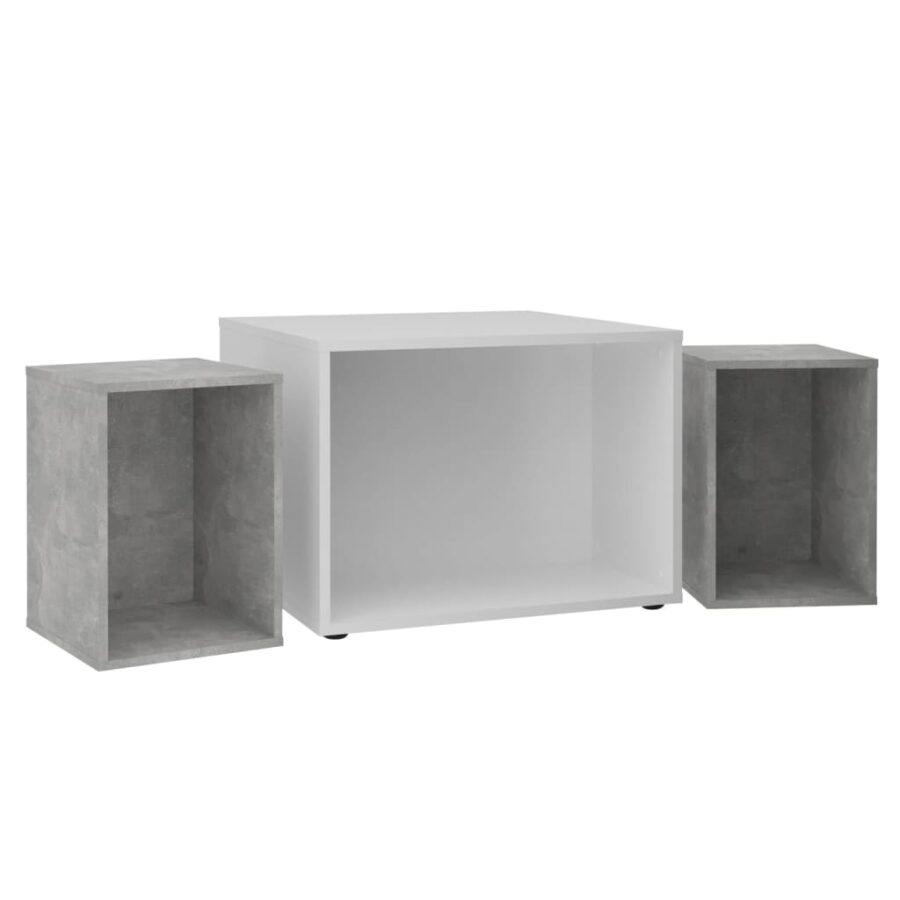 FMD Salontafel met 2 Bijzettafels 67,5x67,5x50 cm wit en betonkleurig - Afbeelding 2