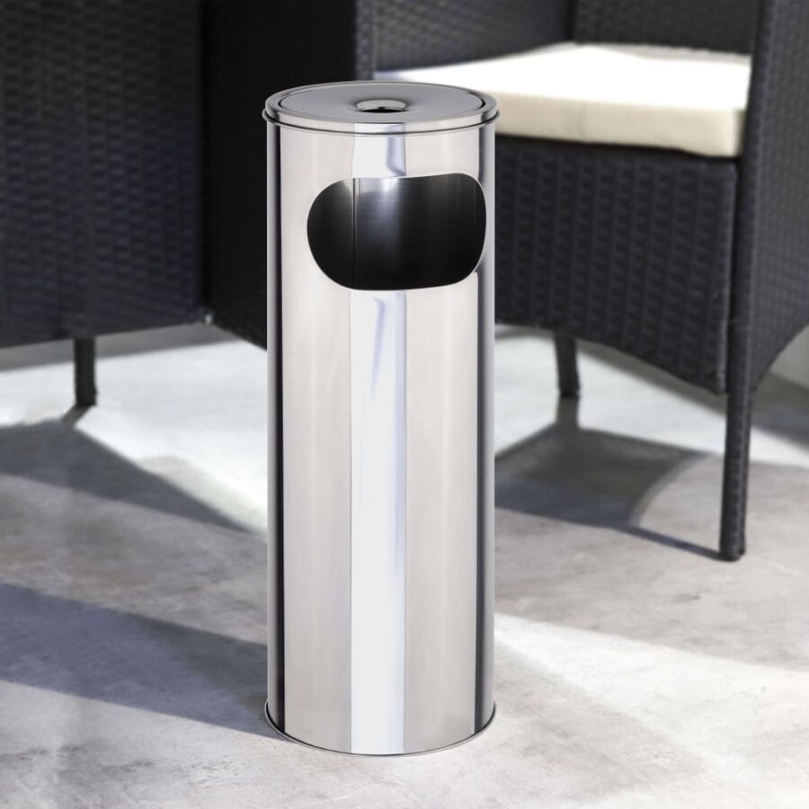 HI As- en afvalbak staand 58 cm zilverkleurig - Afbeelding 2