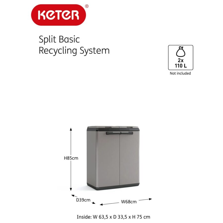 Keter Recyclingkast Split Basic 85 cm grijs en zwart - Afbeelding 7