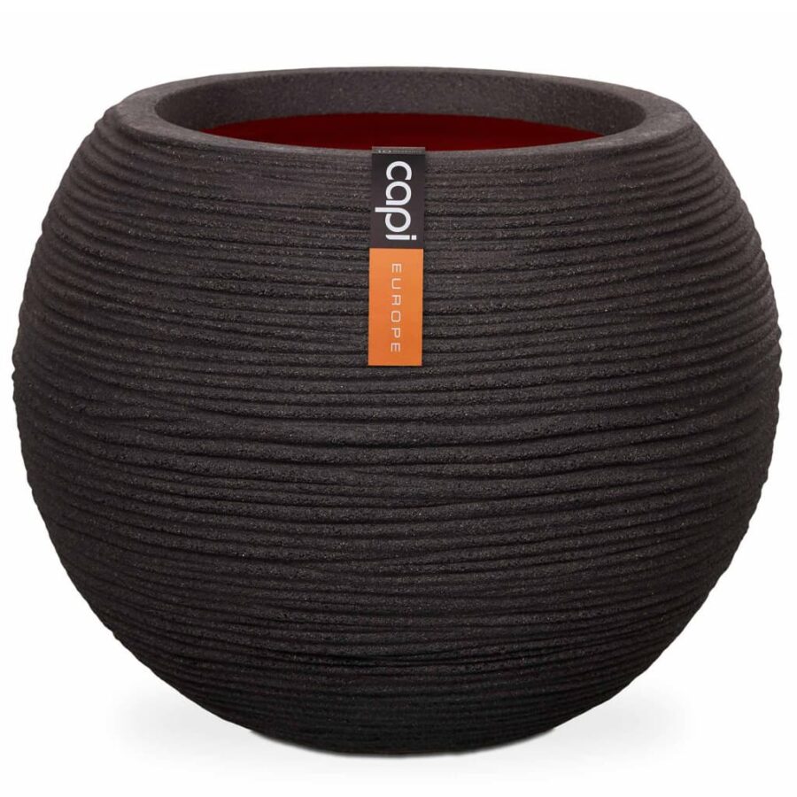 Capi Bloempot Nature Rib bolvormig 40x32 cm zwart KBLR270