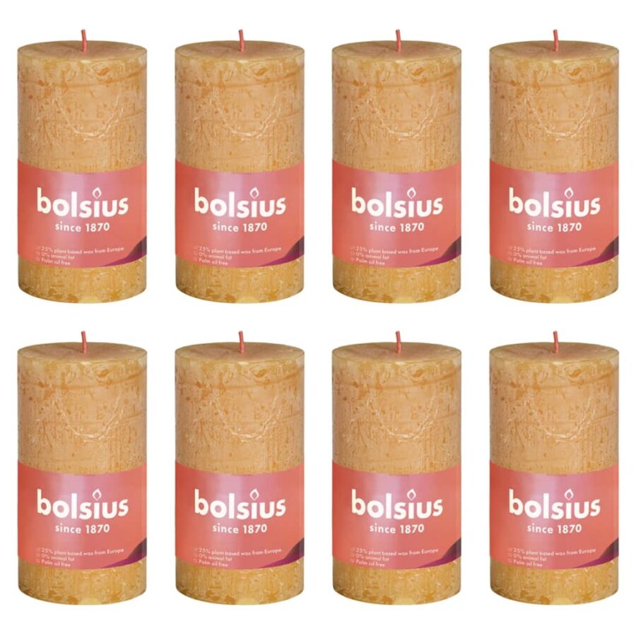 Bolsius Stompkaarsen Shine 8 st rustiek 100x50 mm honinggeel