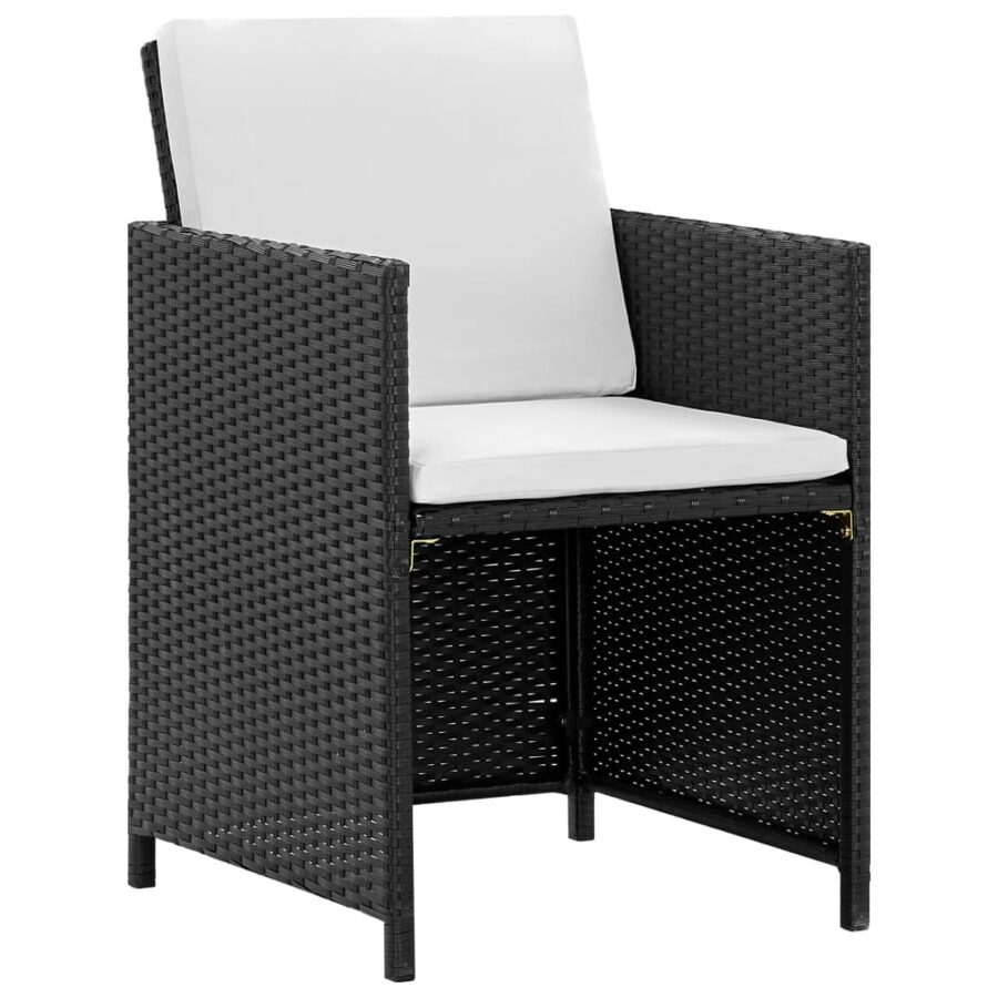 5-delige Tuinset met kussens poly rattan zwart - Afbeelding 3