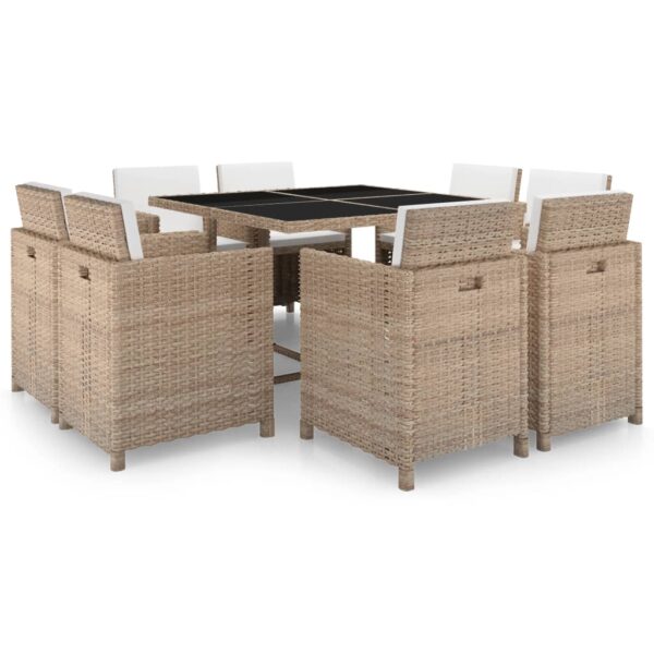 9-delige Tuinset met kussens poly rattan beige