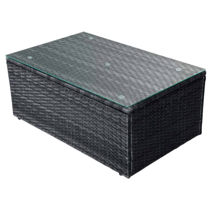4-delige Loungeset met kussens poly rattan zwart - Afbeelding 9