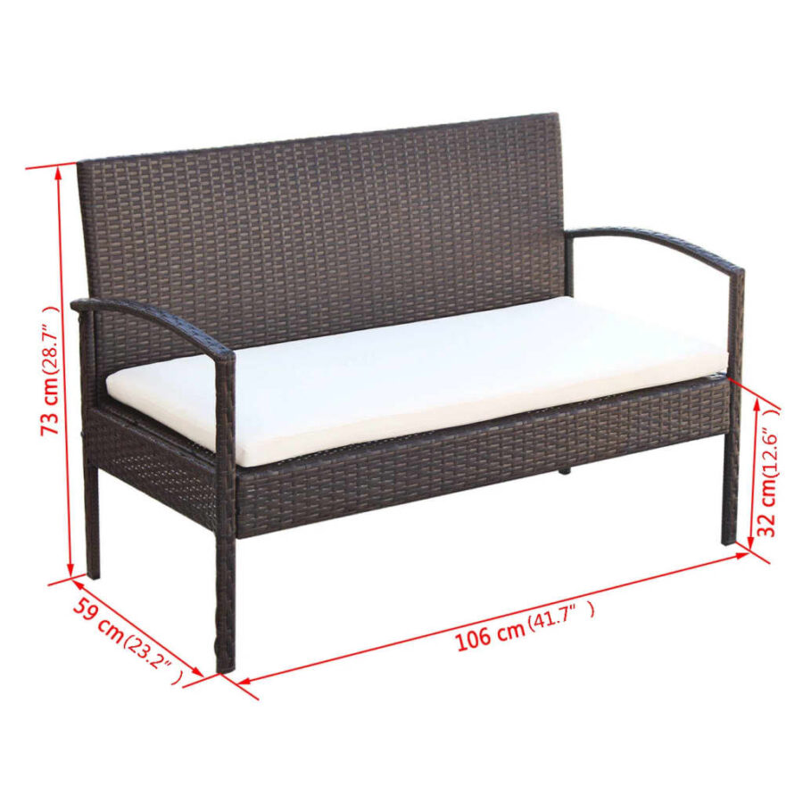 4-delige Loungeset met kussens poly rattan bruin - Afbeelding 7